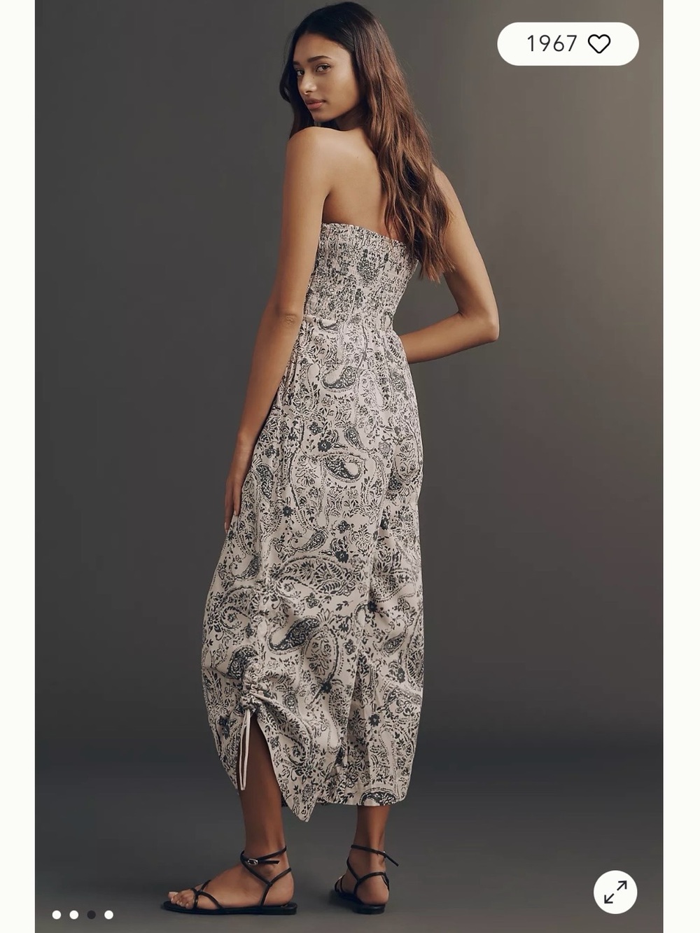 NWOT Anthropologie Strapless Paisley Parachute Jumpsuit in Cream and Dark Gray